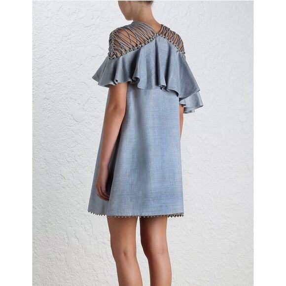 RARE $1900 Zimmermann Havoc Lattice Silk Flounce Dress Sz US 4/ Small /0 - Picture 4 of 16